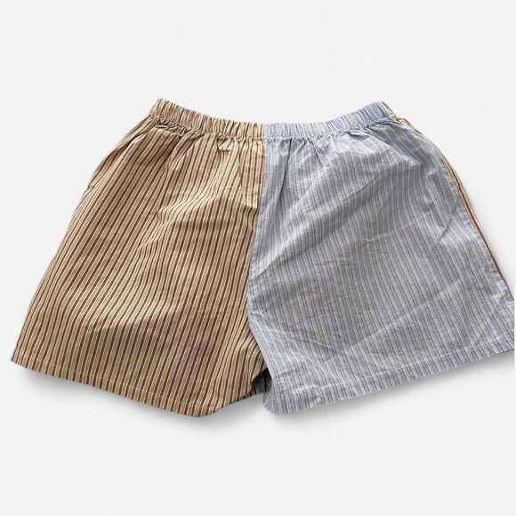 Two-Tone Tan & Blue pin Striped Boxer Shorts Indie Minimalist Unisex Small - Picture 4 of 4